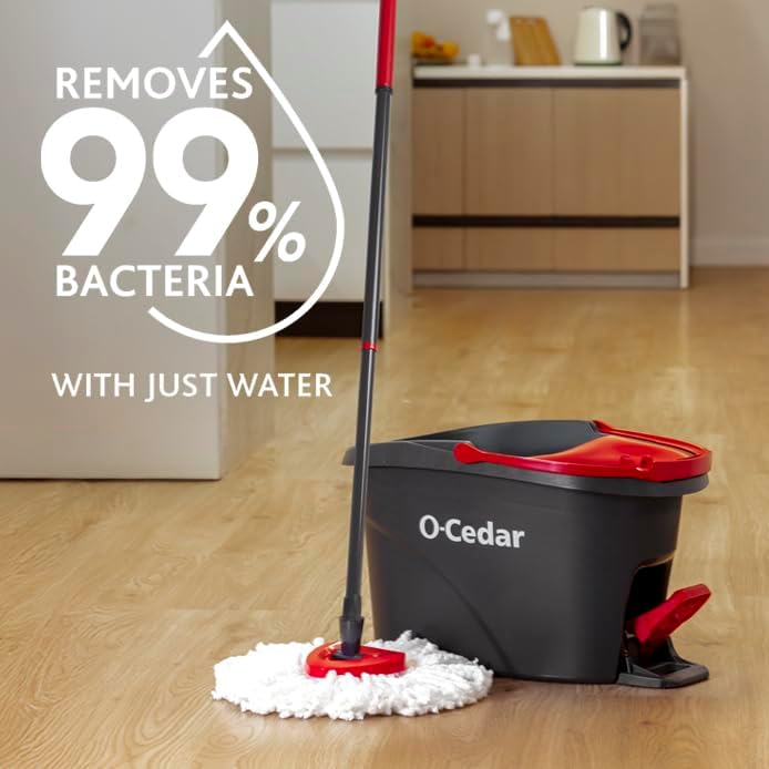 O-Cedar EasyWring Microfiber Spin Mop, Bucket Floor Cleaning System, Red, Gray, Standard