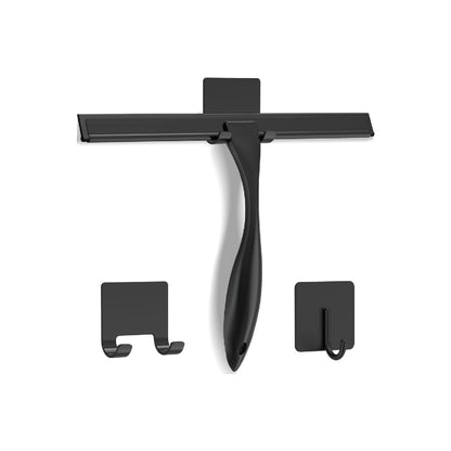 Multifunctional Stainless Steel Shower Squeegee with 2 Adhesive Hooks, Bathroom Cleaning Tool, 10 Inch