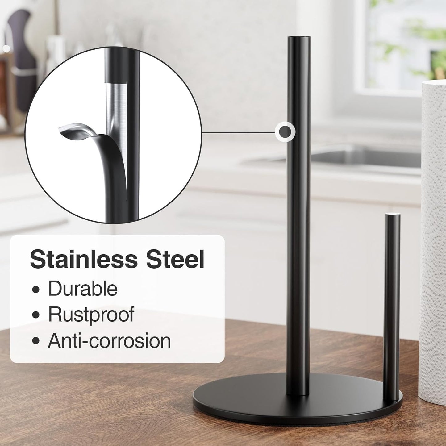 Paper towel holder, high quality stainless steel kitchen roll dispenser, countertop roll organizer with weighted base