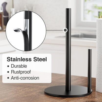 Paper towel holder, high quality stainless steel kitchen roll dispenser, countertop roll organizer with weighted base