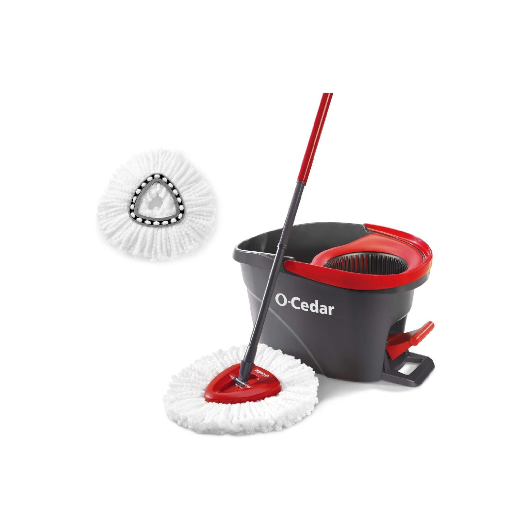 O-Cedar EasyWring Microfiber Spin Mop, Bucket Floor Cleaning System, Red, Gray, Standard