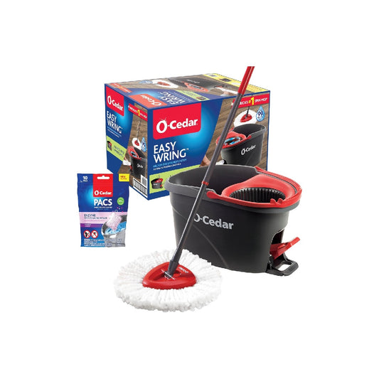 O-Cedar EasyWring Microfiber Spin Mop, Bucket Floor Cleaning System, Red, Gray, Standard