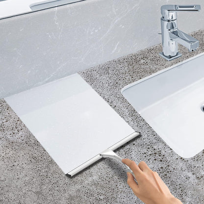 Multifunctional Stainless Steel Shower Squeegee with 2 Adhesive Hooks, Bathroom Cleaning Tool, 10 Inch